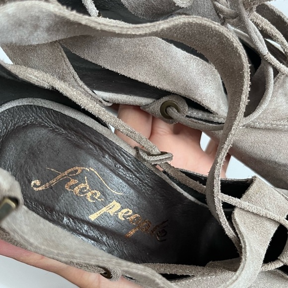 FREE PEOPLE SUEDE NOUVELLA WRAP HEELS IN Taupe - Picture 9 of 13